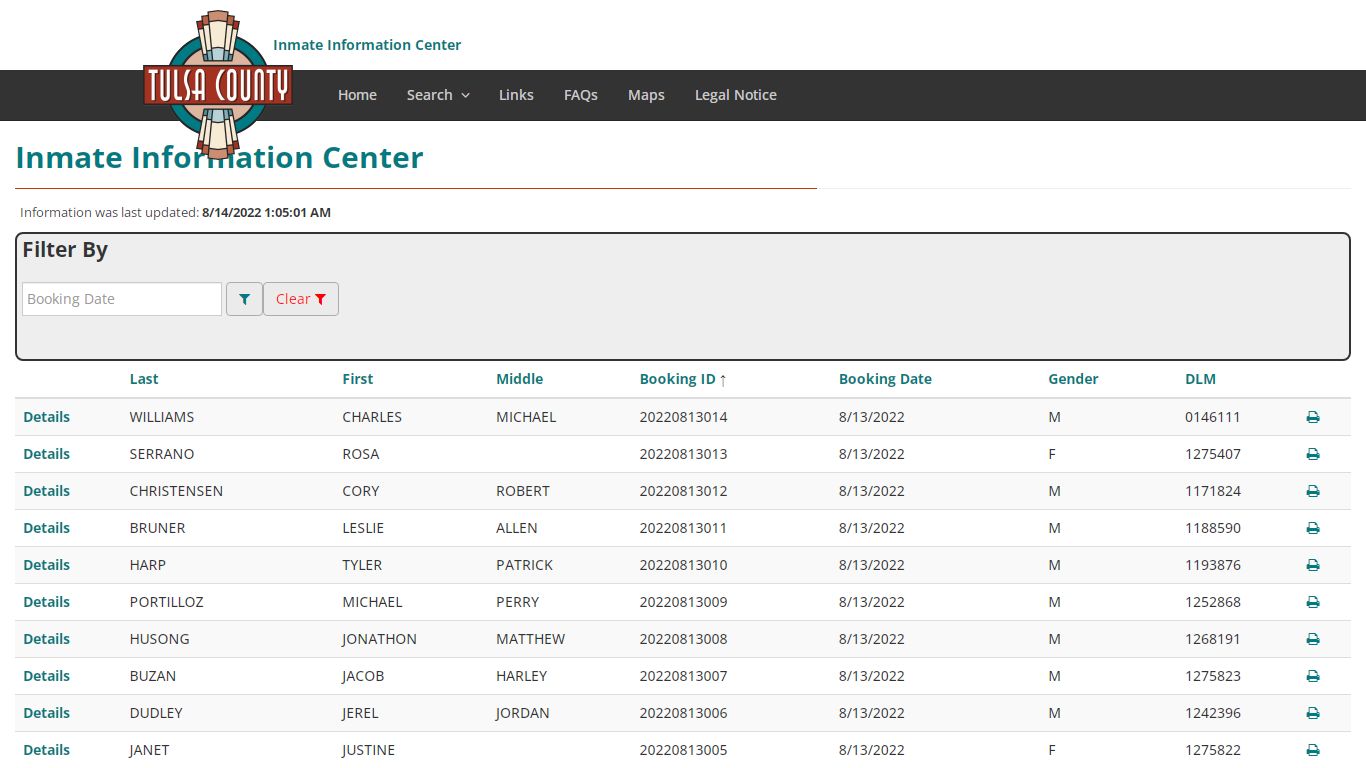 Booking Index - Inmate Information Center